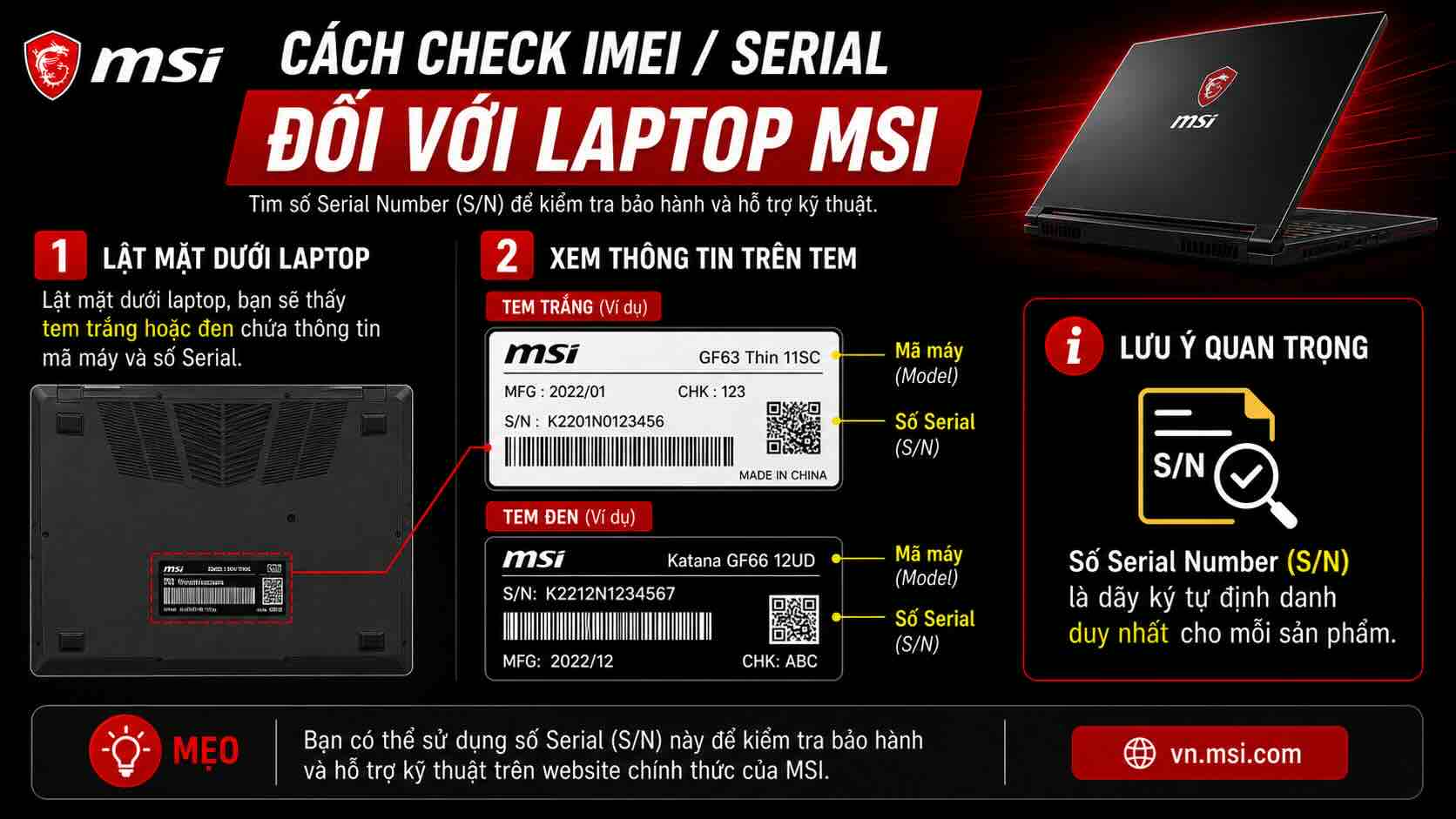 C&aacute;ch lấy số Serial tr&ecirc;n laptop MSI