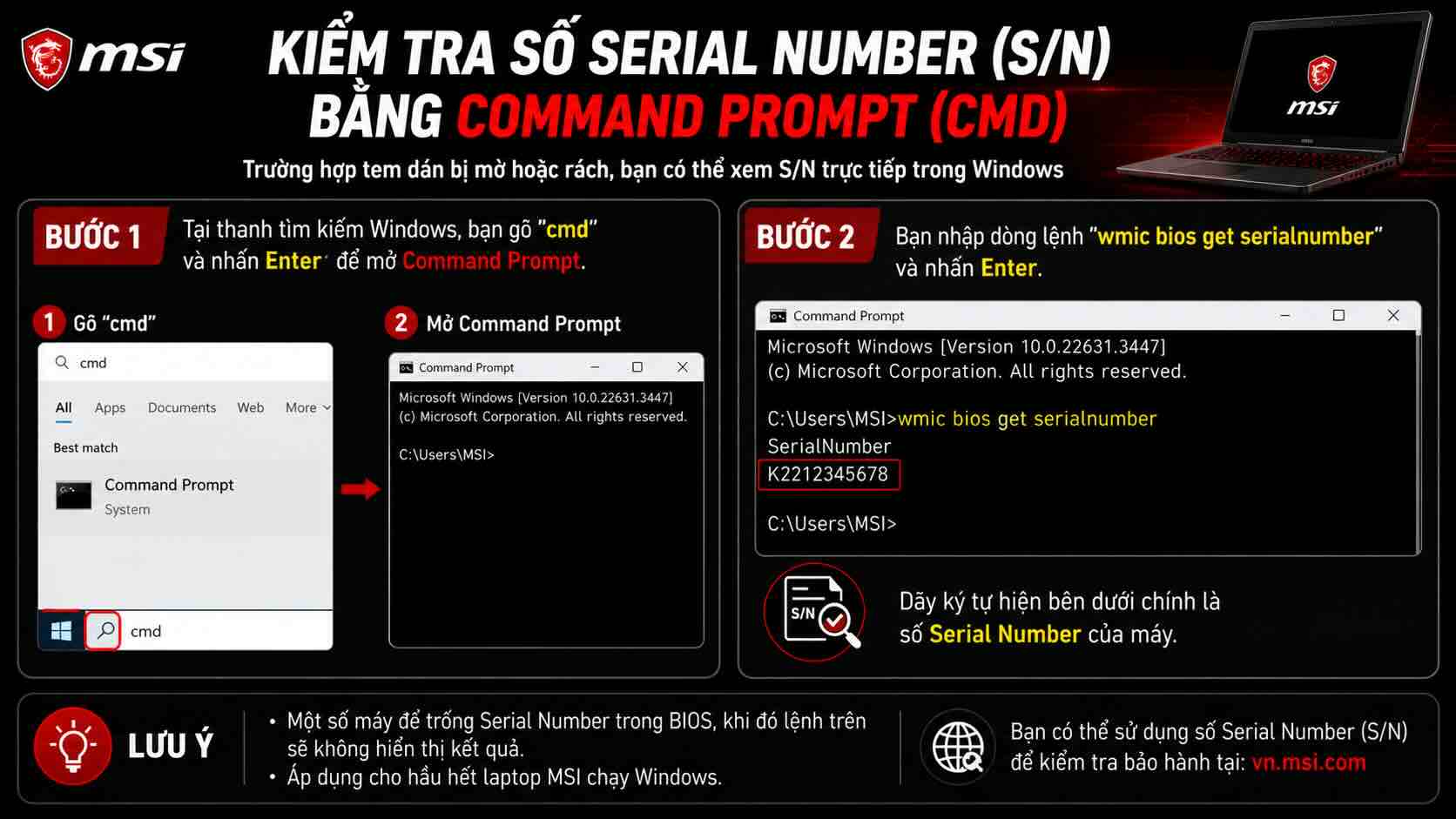 Check số serial bằng CMD