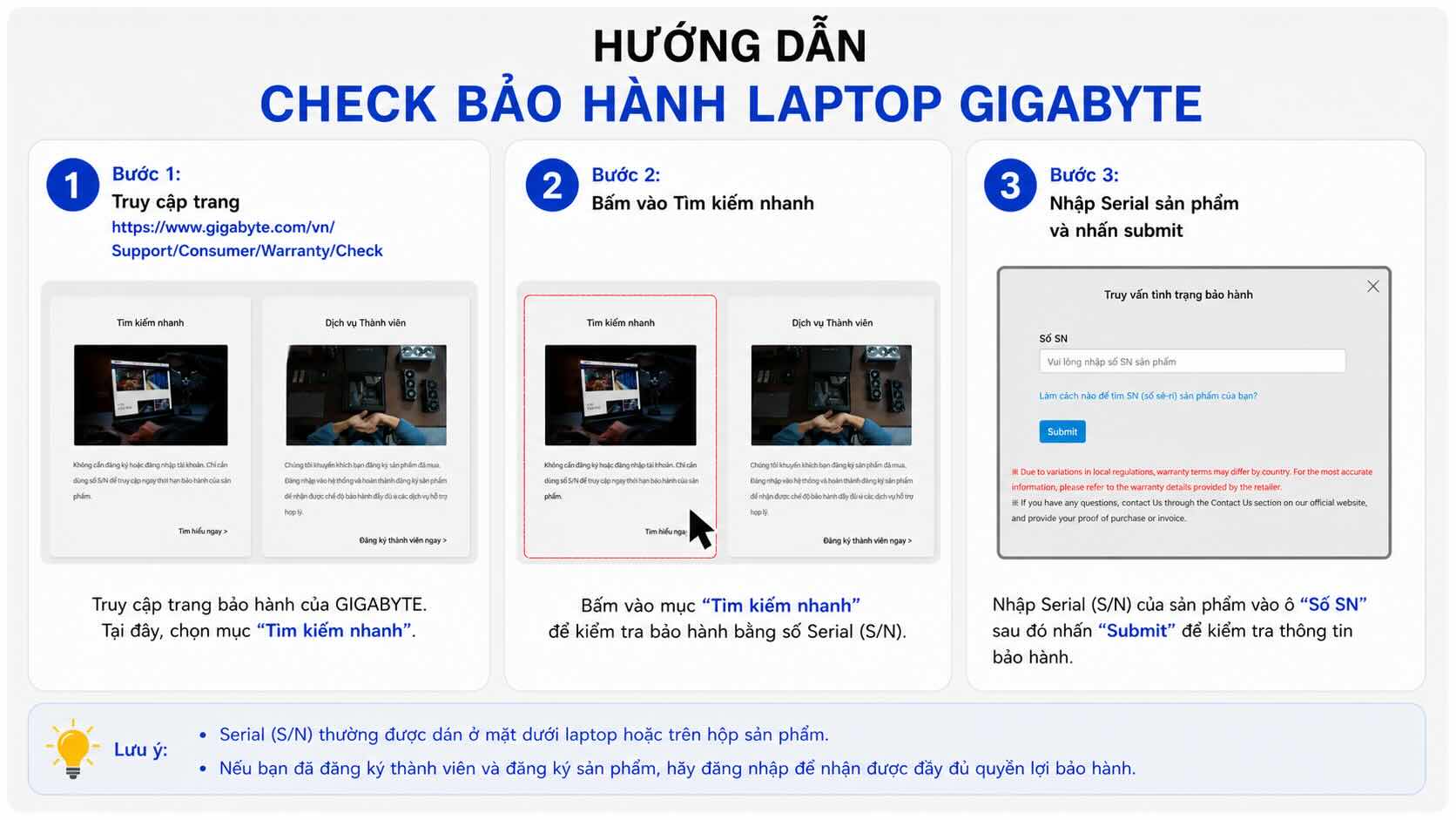 C&aacute;c bước check bảo h&agrave;nh laptop Gigabyte