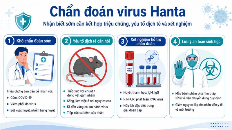 Triệu chứng ban đầu của nhiễm virus Hanta khá giống với các bệnh truyền nhiễm khác như cúm, Covid-19,.... Triệu chứng ban đầu của nhiễm virus Hanta khá giống với các bệnh truyền nhiễm khác như cúm, Covid-19,....