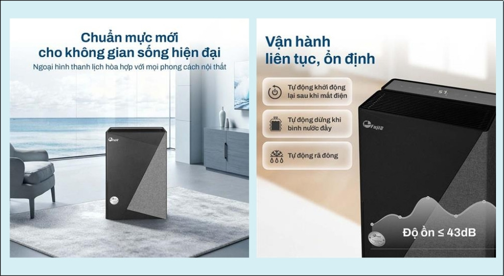 Các dòng máy hút ẩm FujiE dân dụng thường có độ ồn cực thấp, chỉ tương đương với tiếng thì thầm