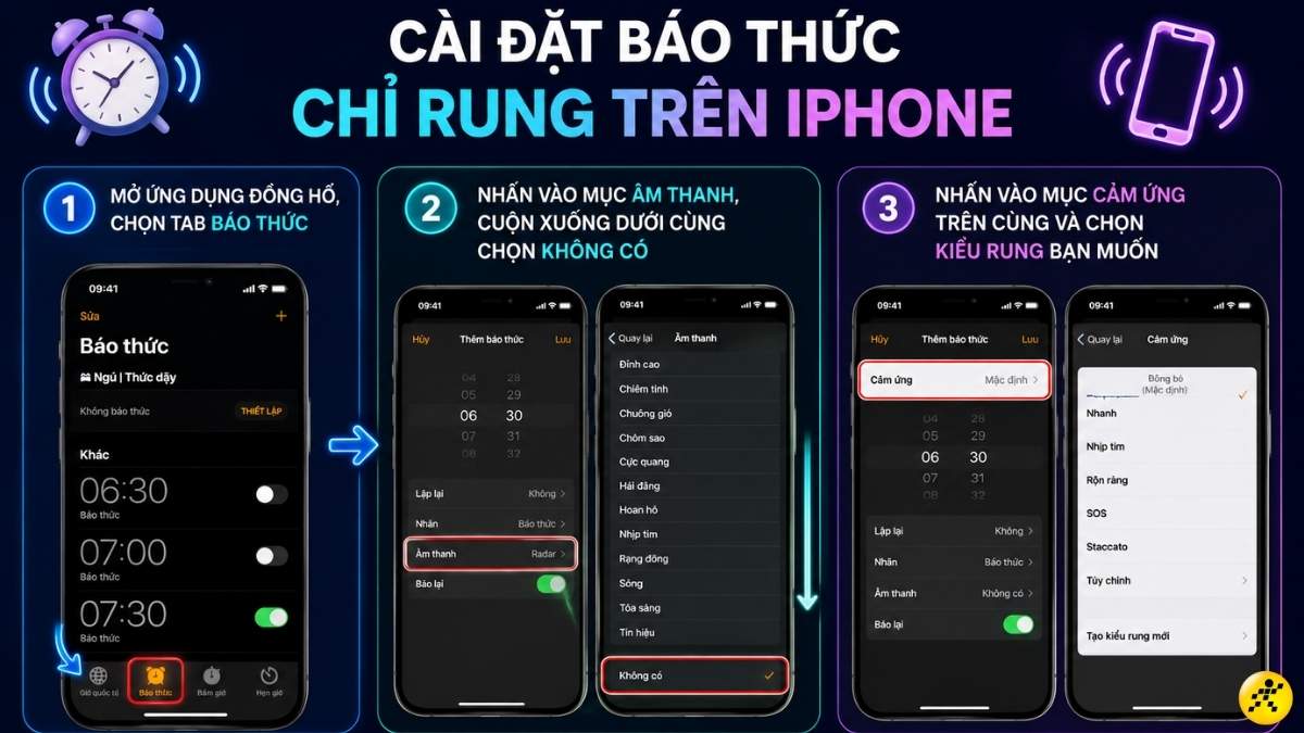 C&agrave;i đặt b&aacute;o thức chỉ rung tr&ecirc;n iPhone 