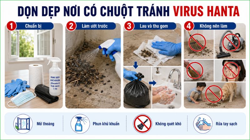 N&ecirc;n dọn dẹp nơi c&oacute; chuột sinh sống để tr&aacute;nh virus Hanta