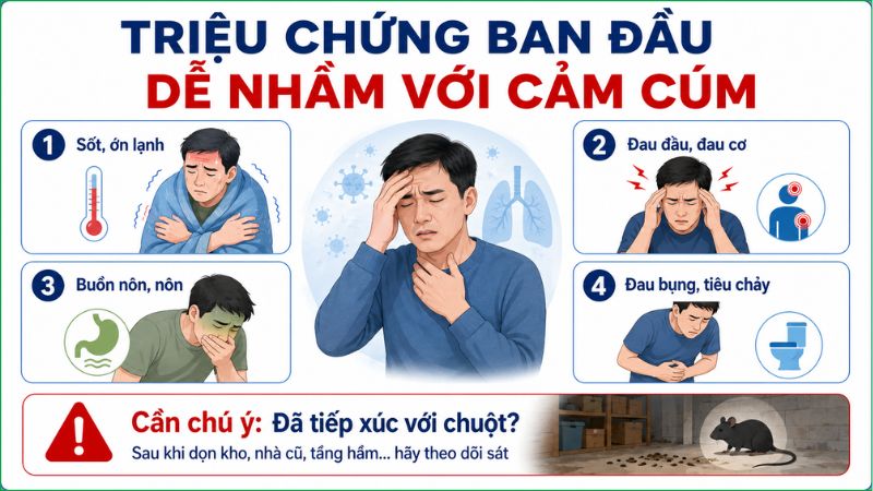 Triệu chứng ban đầu dễ nhầm lẫn với bệnh cảm c&uacute;m th&ocirc;ng thường