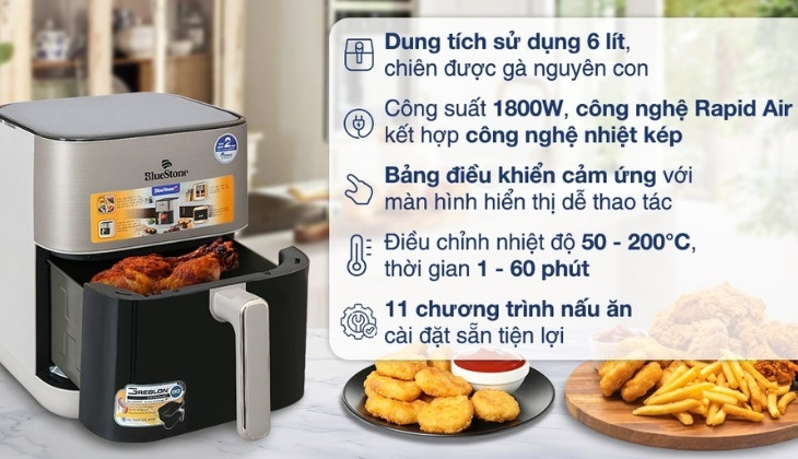 Nồi chiên không dầu BlueStone 6 lít AFB-5867 giúp mẹ tạo nên những món ăn ngon Nồi chiên không dầu BlueStone 6 lít AFB-5867 giúp mẹ tạo nên những món ăn ngon