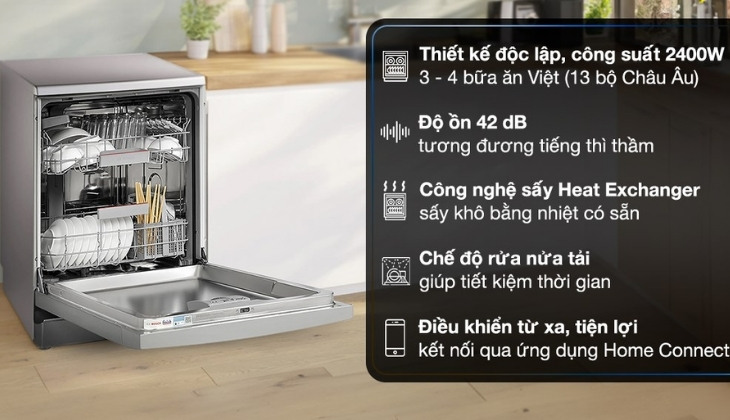 Máy rửa chén độc lập Bosch SMS4EKI06E hỗ trợ rửa sạch chén bát và sấy khô tiện lợi Máy rửa chén độc lập Bosch SMS4EKI06E hỗ trợ rửa sạch chén bát và sấy khô tiện lợi