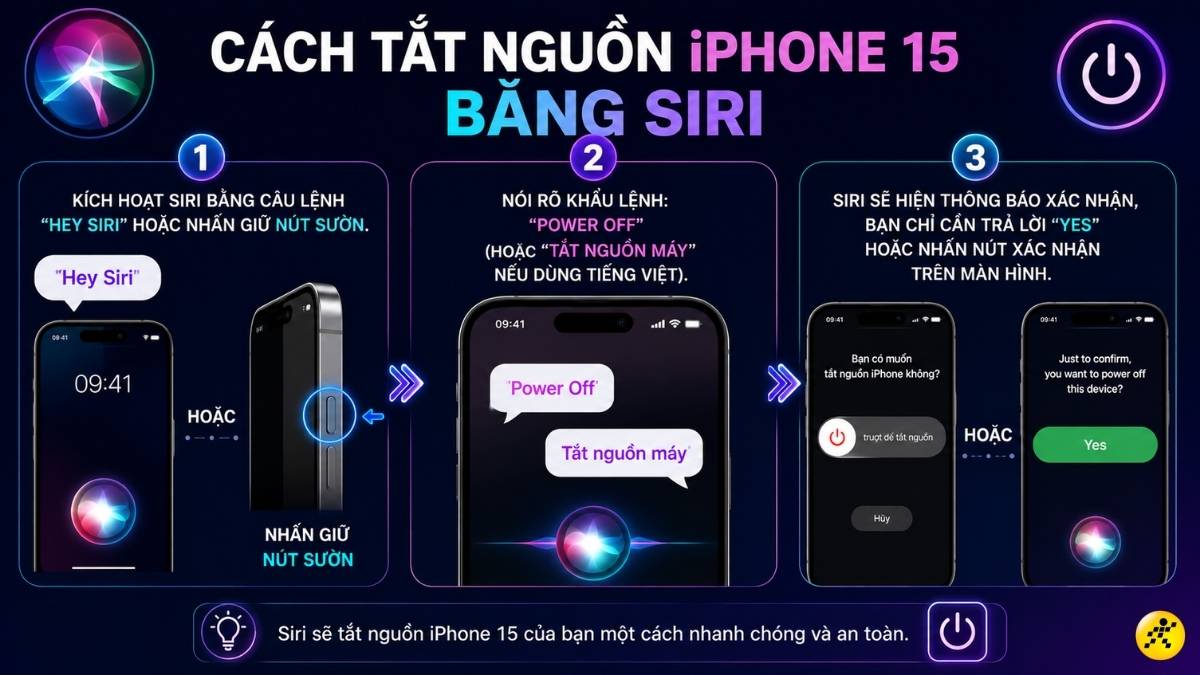 C&aacute;ch tắt nguồn iPhone 15 bằng Siri