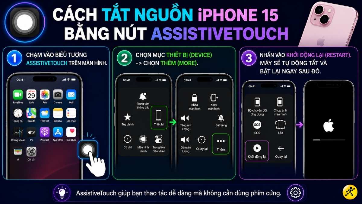 C&aacute;ch tắt nguồn iPhone 15 bằng AssistiveTouch