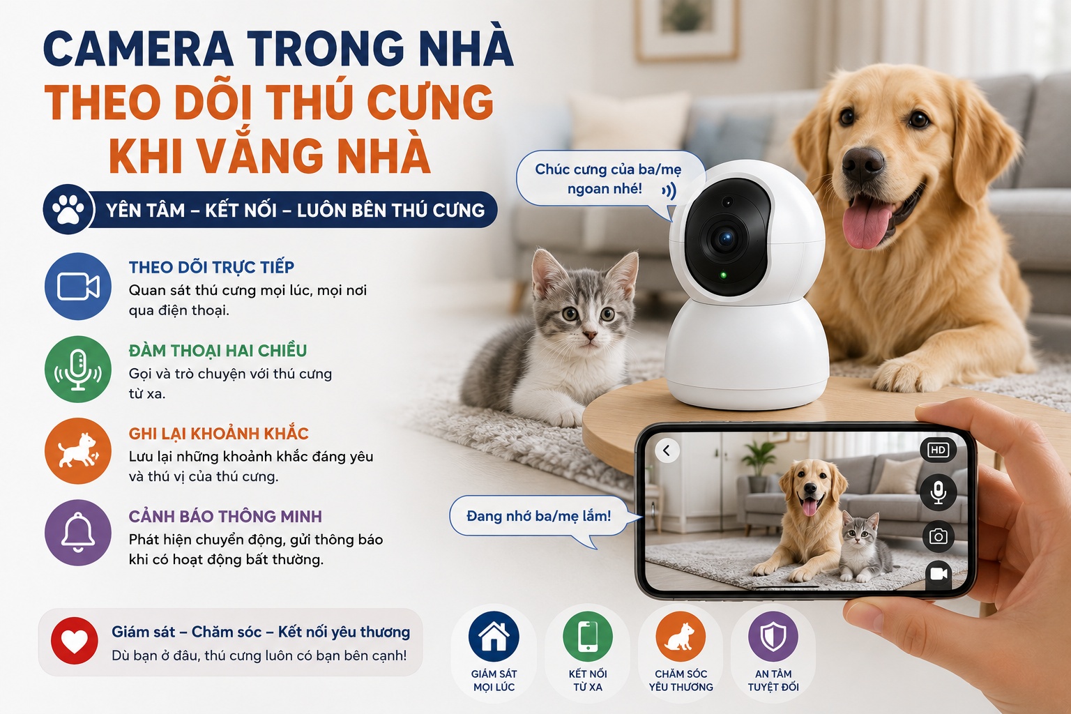 Camera trong nhà giúp theo dõi thú cưng dễ dàng hơn khi đi làm hoặc ra ngoài Camera trong nhà giúp theo dõi thú cưng dễ dàng hơn khi đi làm hoặc ra ngoài