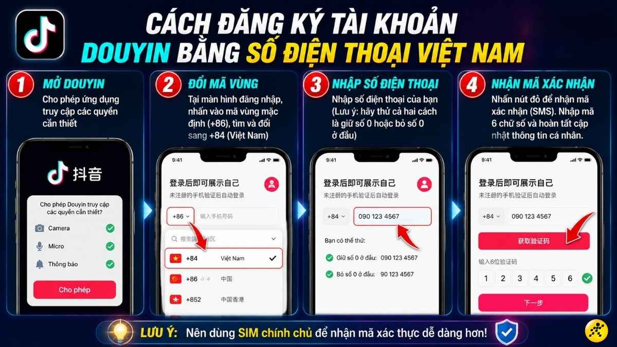C&aacute;ch đăng k&yacute; t&agrave;i khoản Douyin bằng số điện thoại Việt Nam