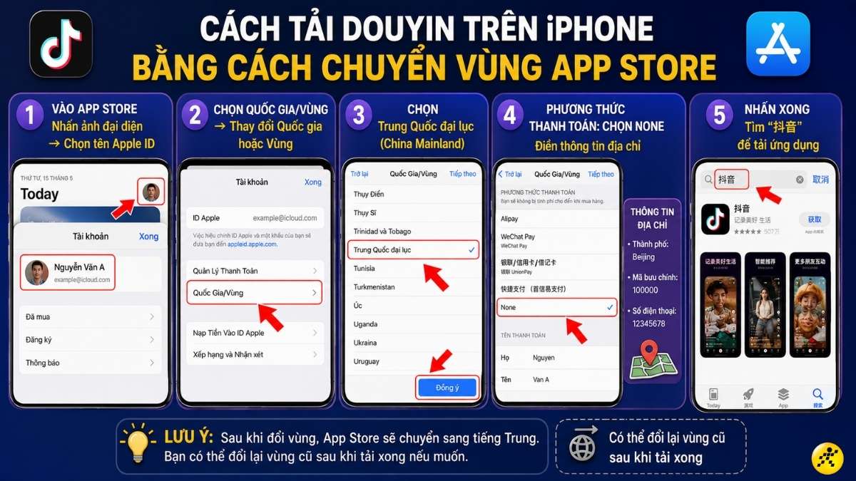 C&aacute;ch tải Douyin tr&ecirc;n iPhone bằng c&aacute;ch chuyển v&ugrave;ng App Store