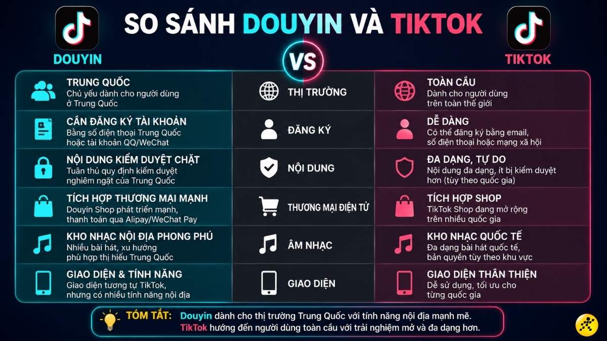 So s&aacute;nh Douyin v&agrave; TikTok