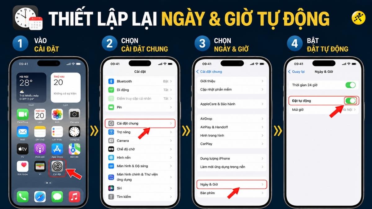 Thiết lập lại Ng&agrave;y & Giờ tự động