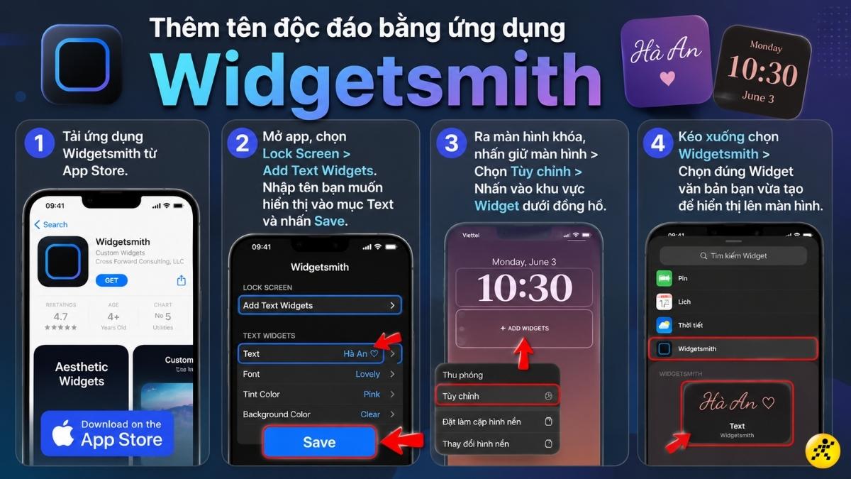 Th&ecirc;m t&ecirc;n tr&ecirc;n m&agrave;n h&igrave;nh iPhone bằng ứng dụng Widgetsmith