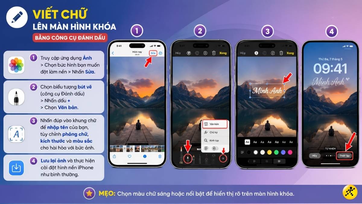 Viết chữ l&ecirc;n m&agrave;n h&igrave;nh kh&oacute;a bằng c&ocirc;ng cụ Đ&aacute;nh dấu
