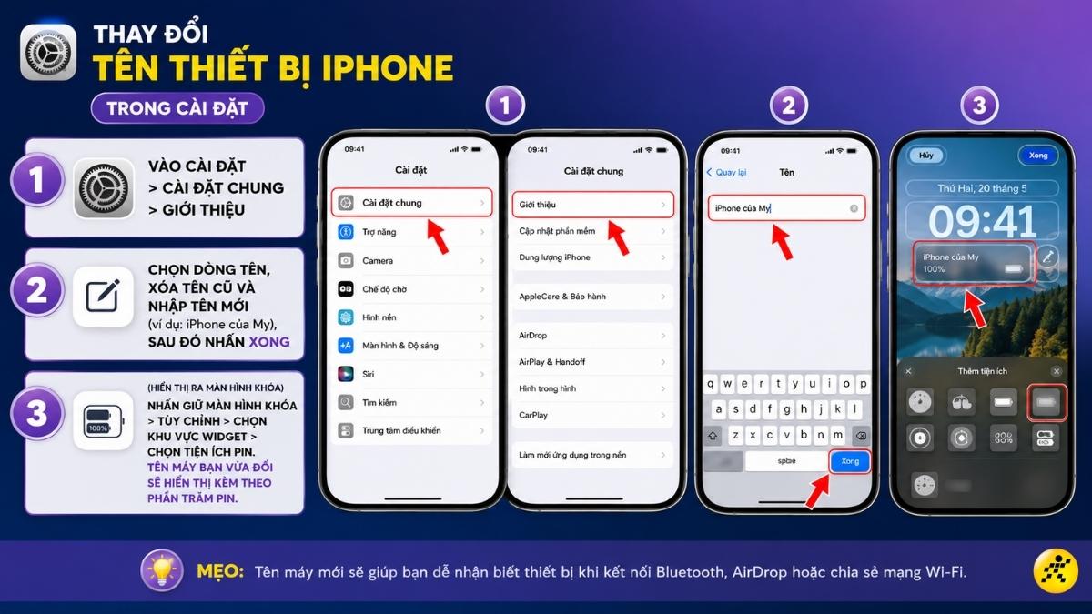 Thay đổi t&ecirc;n thiết bị iPhone trong C&agrave;i đặt