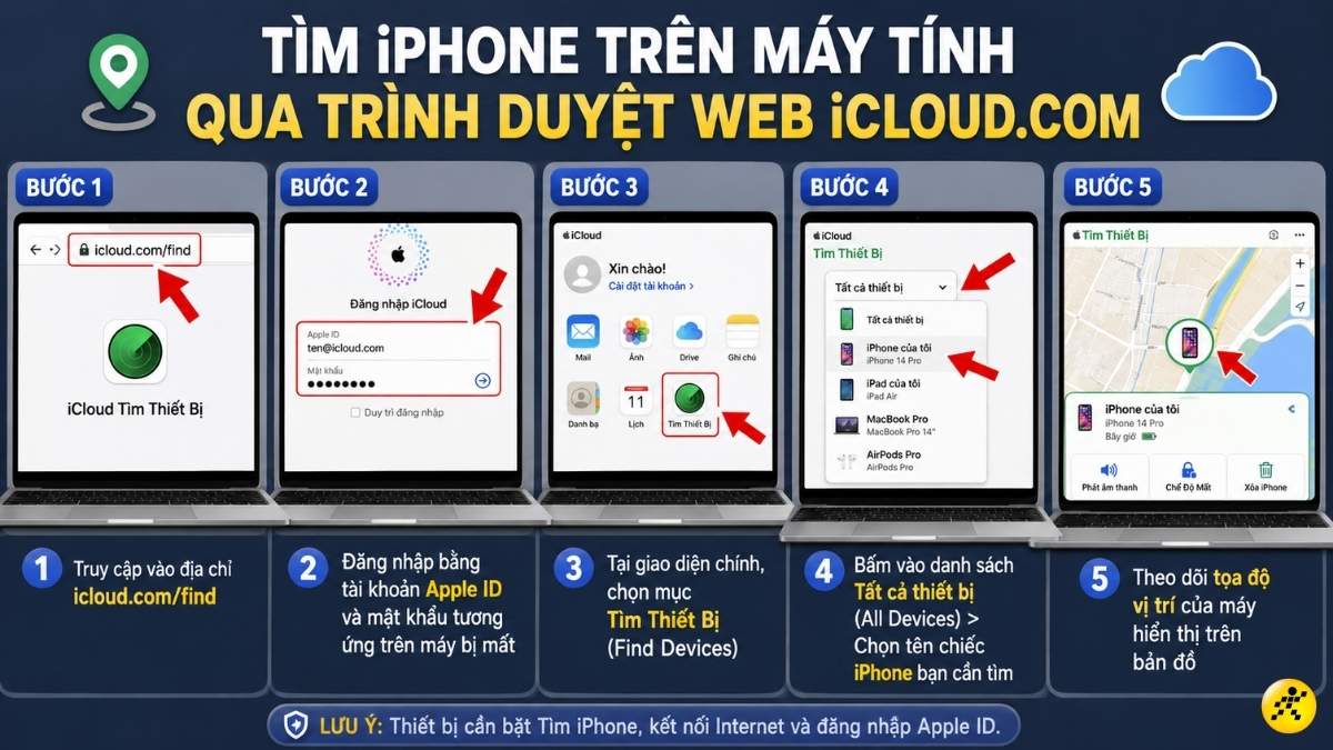 T&igrave;m iPhone tr&ecirc;n m&aacute;y t&iacute;nh qua tr&igrave;nh duyệt web iCloud.com