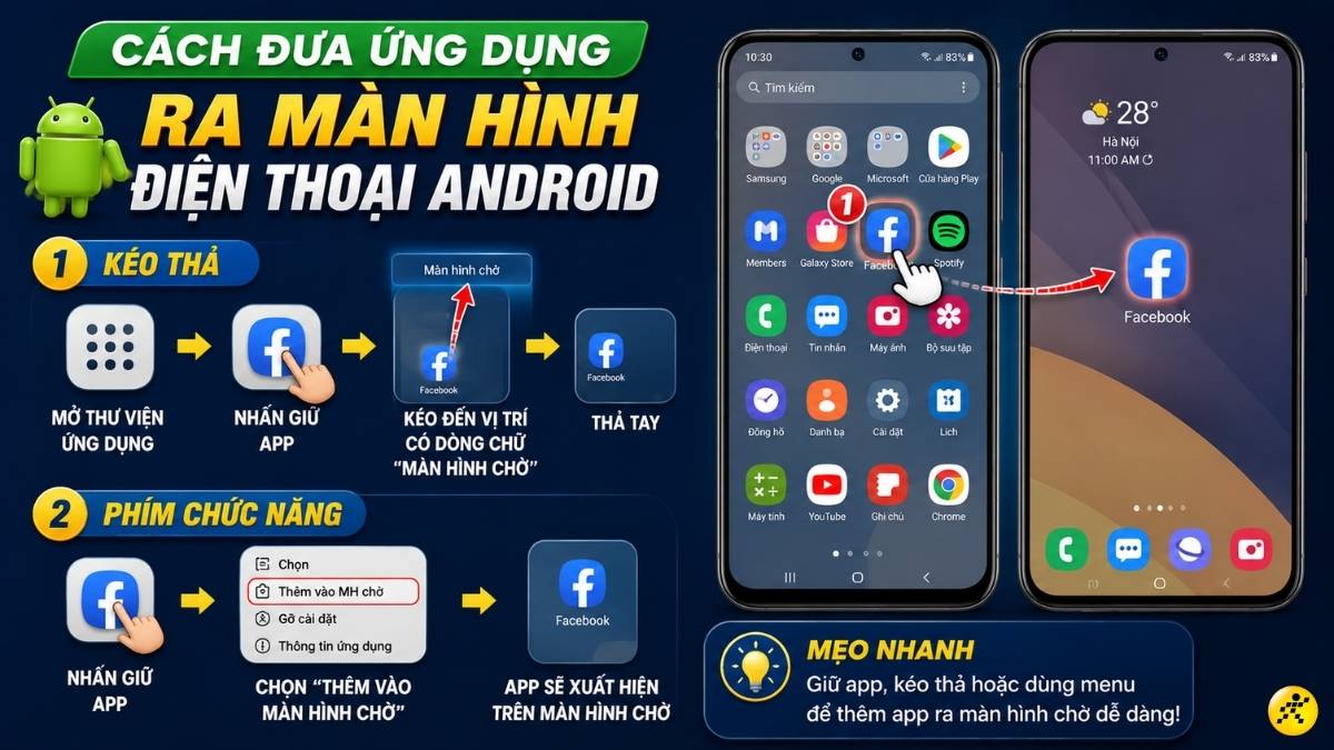 C&aacute;ch đưa ứng dụng ra m&agrave;n h&igrave;nh điện thoại Android