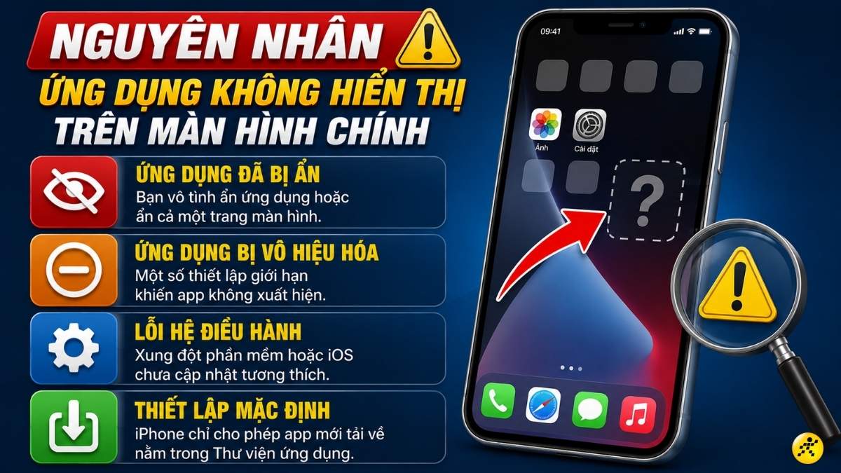 Nguy&ecirc;n nh&acirc;n ứng dụng kh&ocirc;ng hiển thị tr&ecirc;n m&agrave;n h&igrave;nh ch&iacute;nh