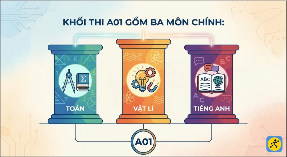 Khối A01 bao gồm 3 môn thi chính là Toán, Vật lý và Tiếng anh 