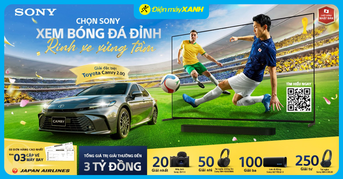 Khuyến m&atilde;i Sony 2026: Tr&uacute;ng xe Toyota Camry v&agrave; v&eacute; đi Nhật Bản