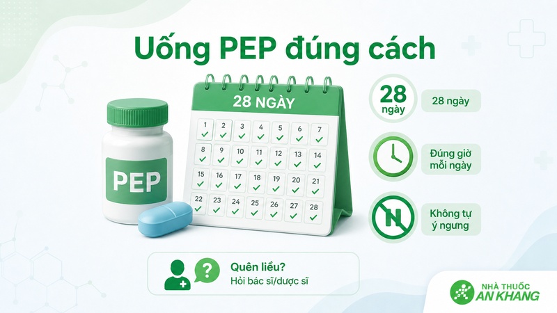 Người dùng PEP cần uống thuốc đúng giờ và đủ liệu trình 28 ngày theo hướng dẫn y tế Người dùng PEP cần uống thuốc đúng giờ và đủ liệu trình 28 ngày theo hướng dẫn y tế