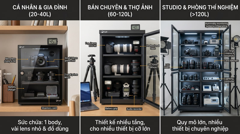 Tùy thuộc vào số lượng thiết bị để lựa chọn dung tích tủ tối ưu nhất
