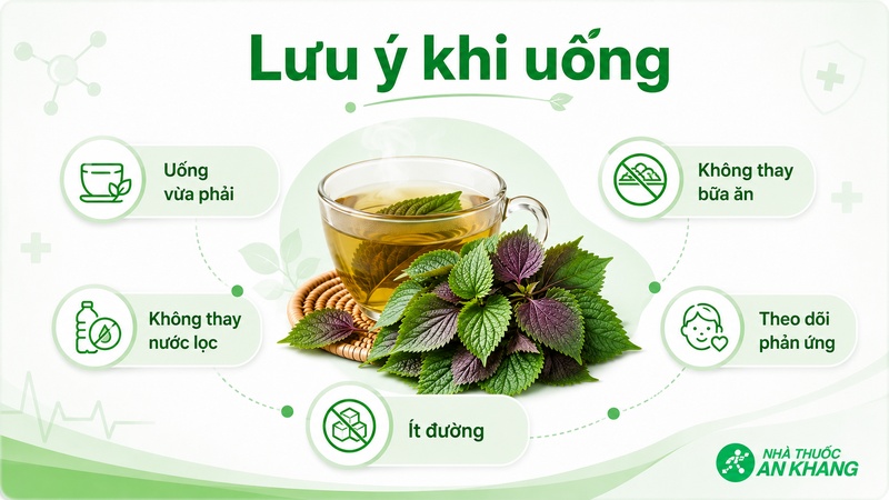 Nên uống nước lá tía tô với lượng vừa phải, không dùng thay nước lọc hoặc thuốc điều trị Nên uống nước lá tía tô với lượng vừa phải, không dùng thay nước lọc hoặc thuốc điều trị