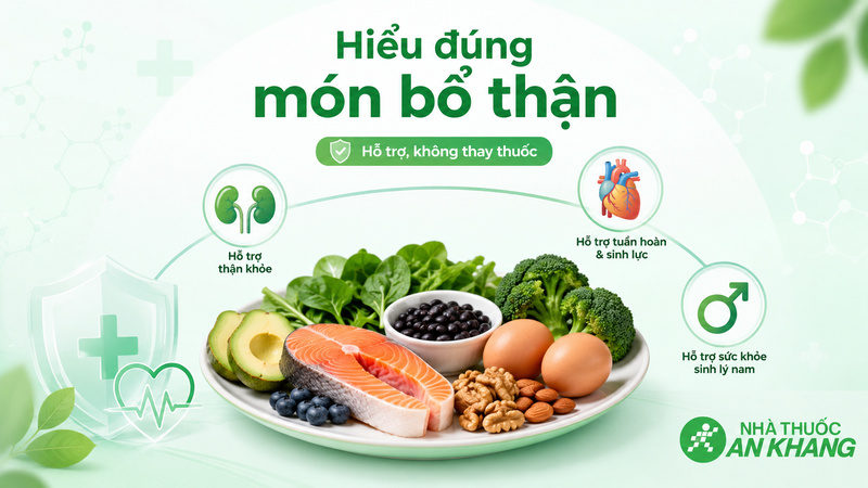 Món ăn bổ thận tráng dương nên được hiểu là nhóm thực phẩm hỗ trợ dinh dưỡng, không thay thế thuốc điều trị Món ăn bổ thận tráng dương nên được hiểu là nhóm thực phẩm hỗ trợ dinh dưỡng, không thay thế thuốc điều trị