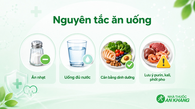 Ăn nhạt, uống nước phù hợp, cân bằng đạm và kiểm soát purin là nguyên tắc quan trọng khi chọn món ăn tốt cho thận Ăn nhạt, uống nước phù hợp, cân bằng đạm và kiểm soát purin là nguyên tắc quan trọng khi chọn món ăn tốt cho thận