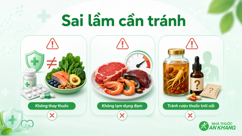 Lạm dụng hải sản, thịt đỏ, nội tạng hoặc rượu thuốc có thể làm tăng áp lực chuyển hóa và ảnh hưởng gan thận Lạm dụng hải sản, thịt đỏ, nội tạng hoặc rượu thuốc có thể làm tăng áp lực chuyển hóa và ảnh hưởng gan thận