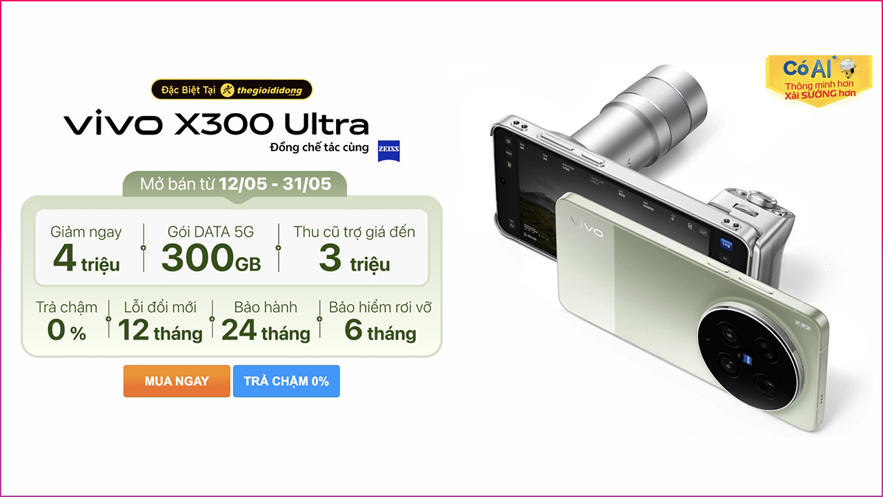 Mua ngay vivo X300 Ultra tại TGDĐ, siêu camera nằm trong một chiếc điện thoại, giảm 4 triệu, bảo hành 2 năm Mua ngay vivo X300 Ultra tại TGDĐ, siêu camera nằm trong một chiếc điện thoại, giảm 4 triệu, bảo hành 2 năm