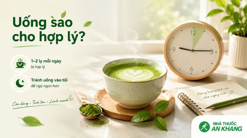 C&oacute; thể uống matcha mỗi ng&agrave;y nếu d&ugrave;ng điều độ, tr&aacute;nh uống qu&aacute; muộn v&agrave; ch&uacute; &yacute; tổng lượng caffeine trong ng&agrave;y
