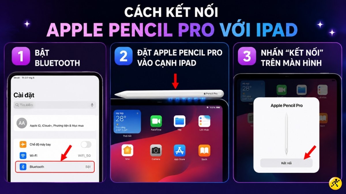 C&aacute;ch kết nối Apple Pencil Pro với iPad 