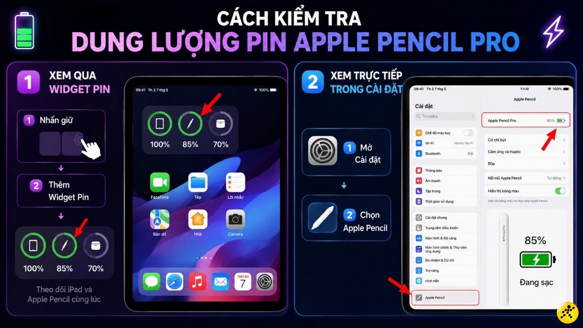 Cách kiểm tra dung lượng pin của Apple Pencil Pro Cách kiểm tra dung lượng pin của Apple Pencil Pro
