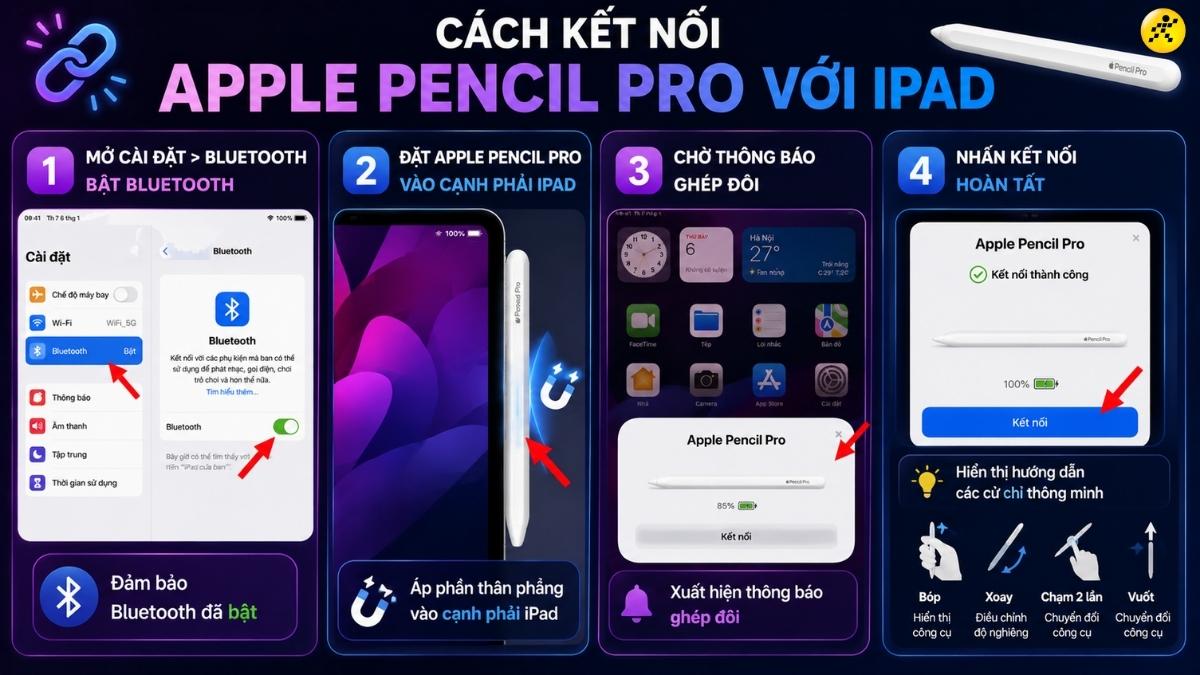 Cách kết nối Apple Pencil Pro với iPad Cách kết nối Apple Pencil Pro với iPad