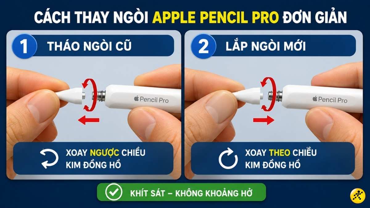 Cách thay ngòi Apple Pencil Pro đơn giản Cách thay ngòi Apple Pencil Pro đơn giản