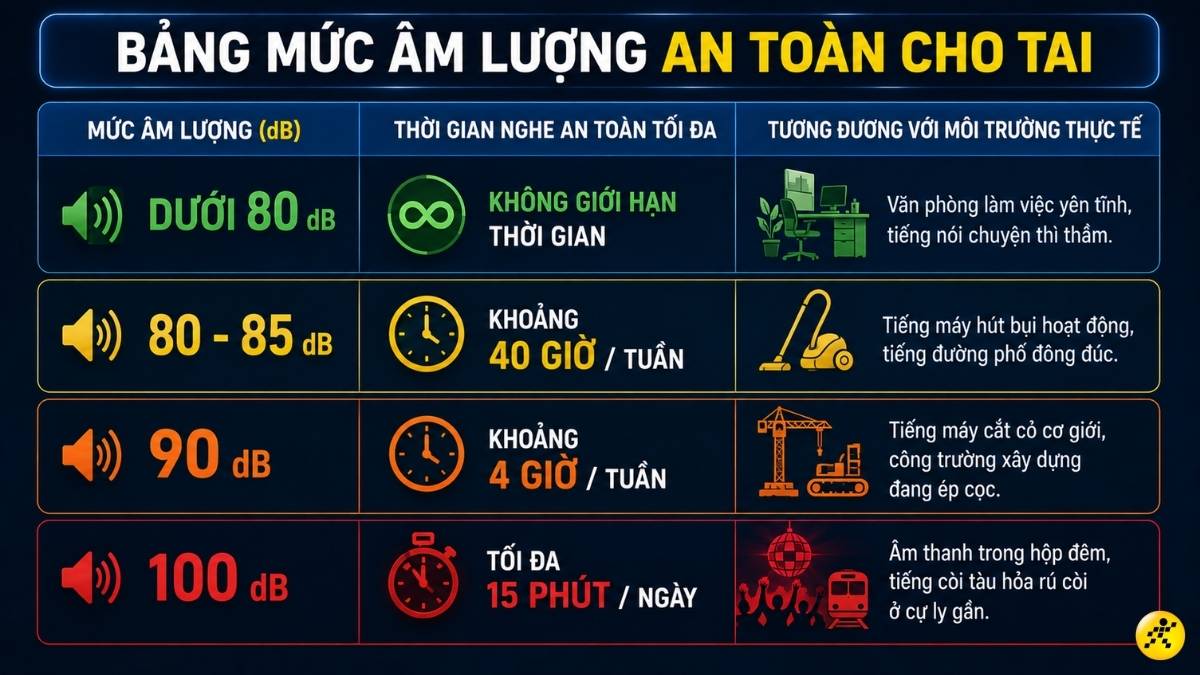 Các mức dB an toàn cho thính giác Các mức dB an toàn cho thính giác