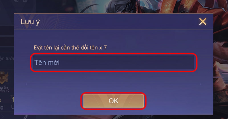 Nhập nickname mới rồi xác nhận để hoàn tất thao tác đổi tên