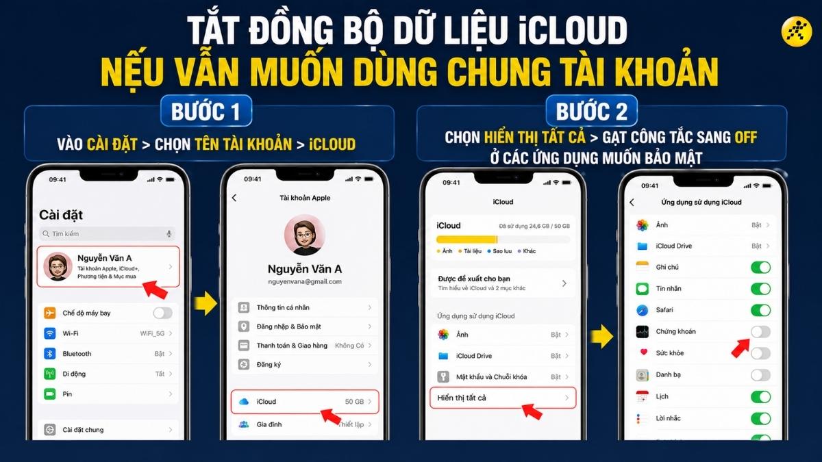 Tắt đồng bộ dữ liệu iCloud nếu vẫn muốn dùng chung tài khoản Tắt đồng bộ dữ liệu iCloud nếu vẫn muốn dùng chung tài khoản