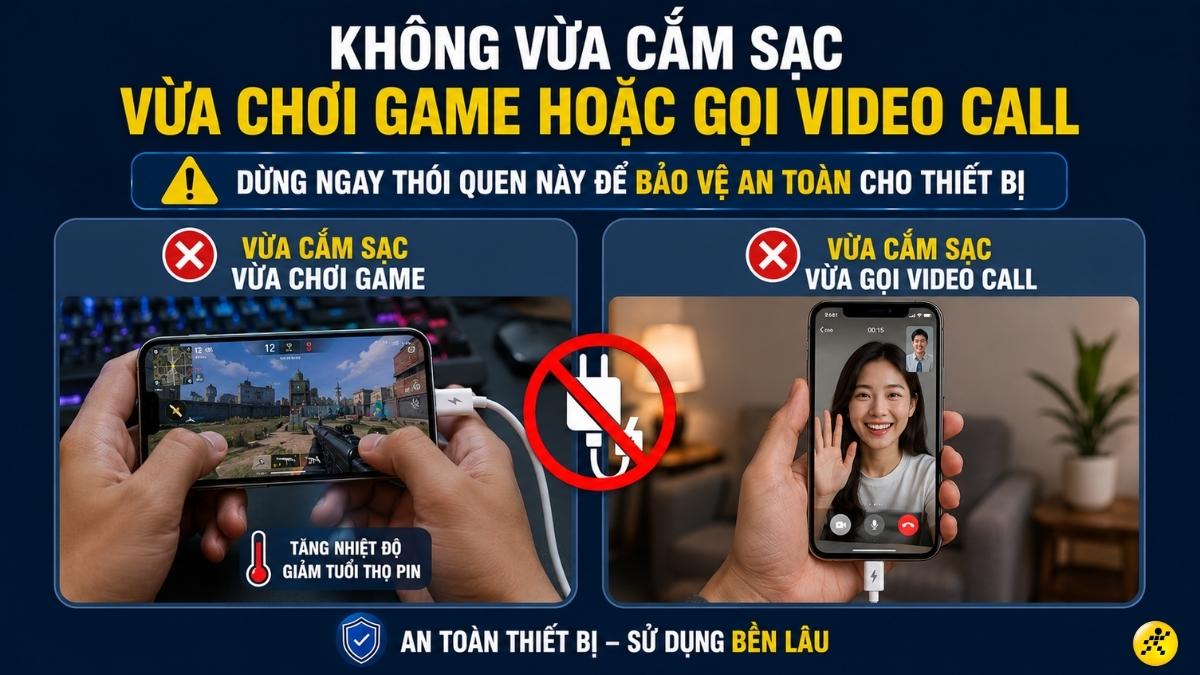 Không vừa cắm sạc vừa chơi game Không vừa cắm sạc vừa chơi game