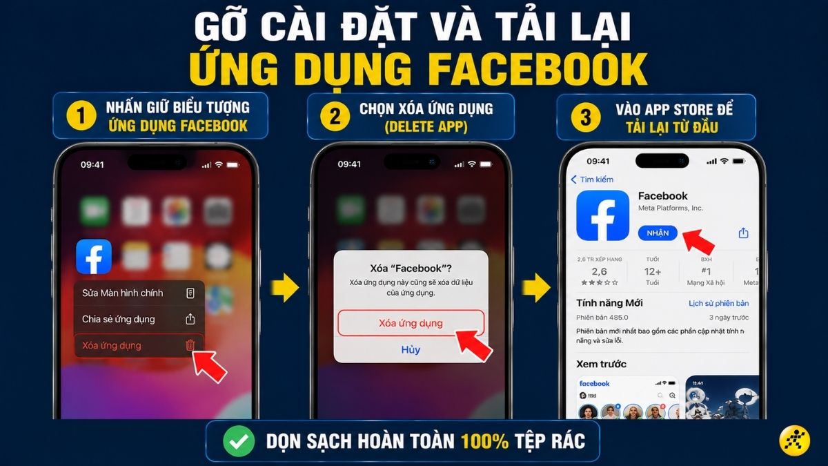 Gỡ cài đặt và tải lại ứng dụng Facebook Gỡ cài đặt và tải lại ứng dụng Facebook