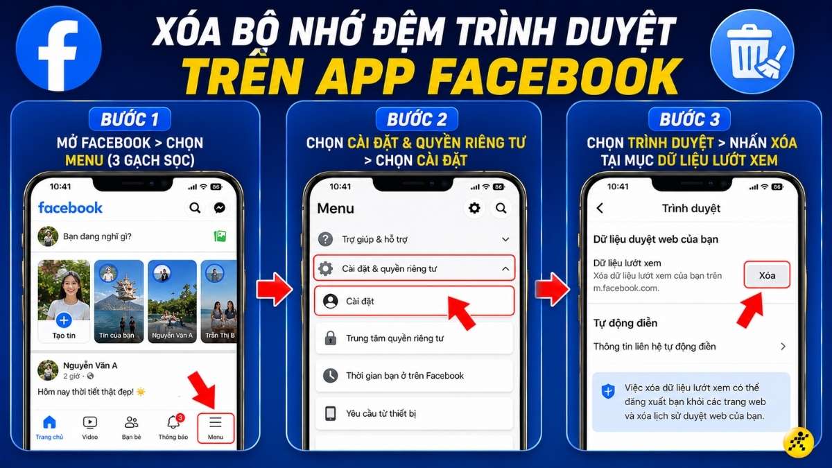 Xóa bộ nhớ đệm trình duyệt trên app Facebook Xóa bộ nhớ đệm trình duyệt trên app Facebook