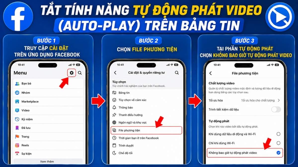 Tắt tính năng tự động phát video (Auto-play) Tắt tính năng tự động phát video (Auto-play)