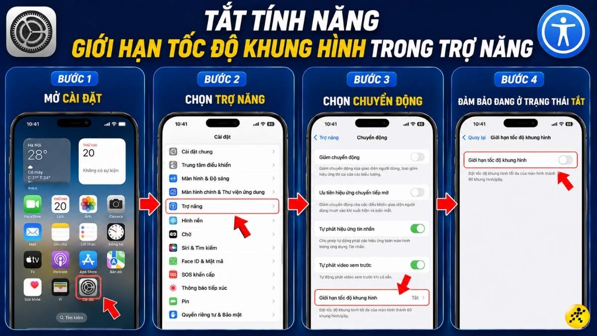 Tắt tính năng Giới hạn tốc độ khung hình trong Trợ năng Tắt tính năng Giới hạn tốc độ khung hình trong Trợ năng