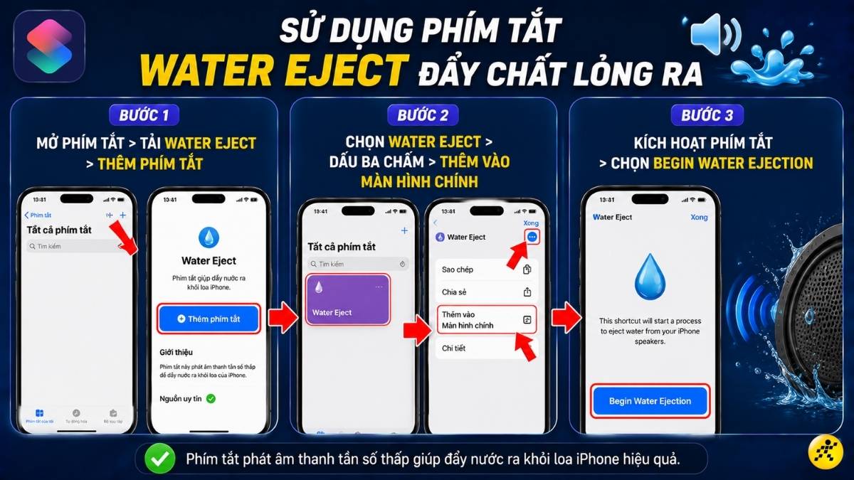 Sử dụng phím tắt Water Eject đẩy chất lỏng ra Sử dụng phím tắt Water Eject đẩy chất lỏng ra