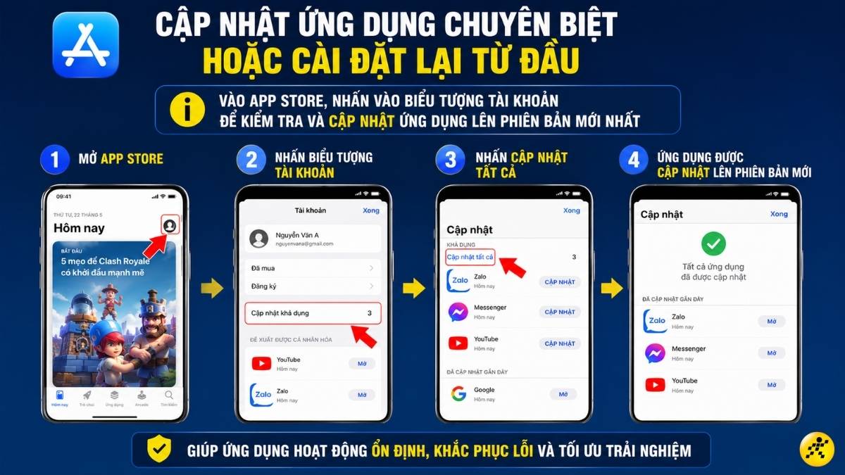 Cập nhật ứng dụng hoặc cài đặt lại từ đầu Cập nhật ứng dụng hoặc cài đặt lại từ đầu