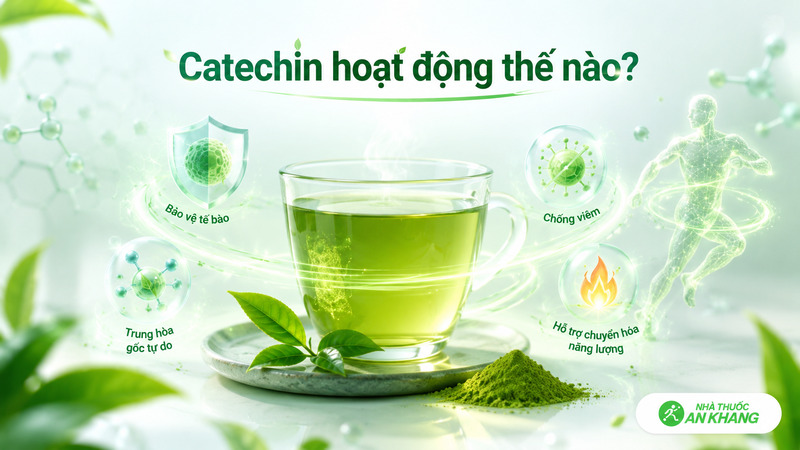 Catechin hỗ trợ trung h&ograve;a gốc tự do, giảm stress oxy h&oacute;a v&agrave; g&oacute;p phần bảo vệ tế b&agrave;o trước c&aacute;c t&aacute;c nh&acirc;n g&acirc;y hại.