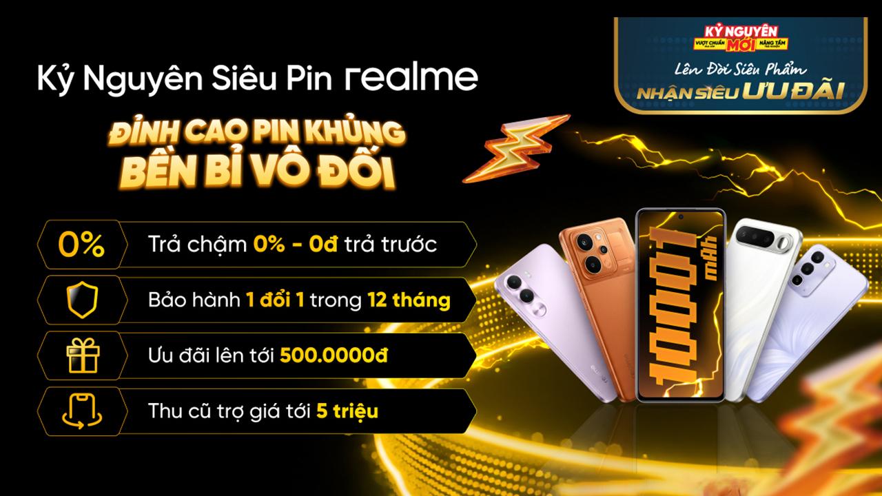 Kỷ nguyên siêu pin realme: Quay vòng may mắn, nhận về cơ hội trúng PMH trị giá đến 1.001.000đ Kỷ nguyên siêu pin realme: Quay vòng may mắn, nhận về cơ hội trúng PMH trị giá đến 1.001.000đ
