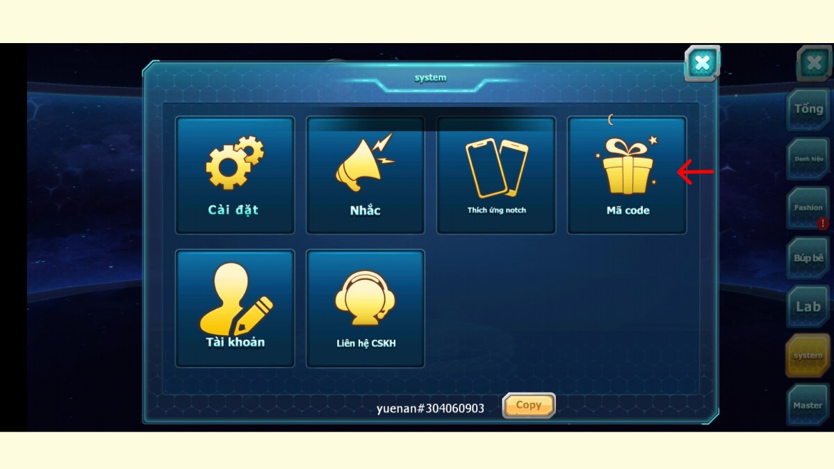 Mở hộp thoại nhập giftcode Mở hộp thoại nhập giftcode